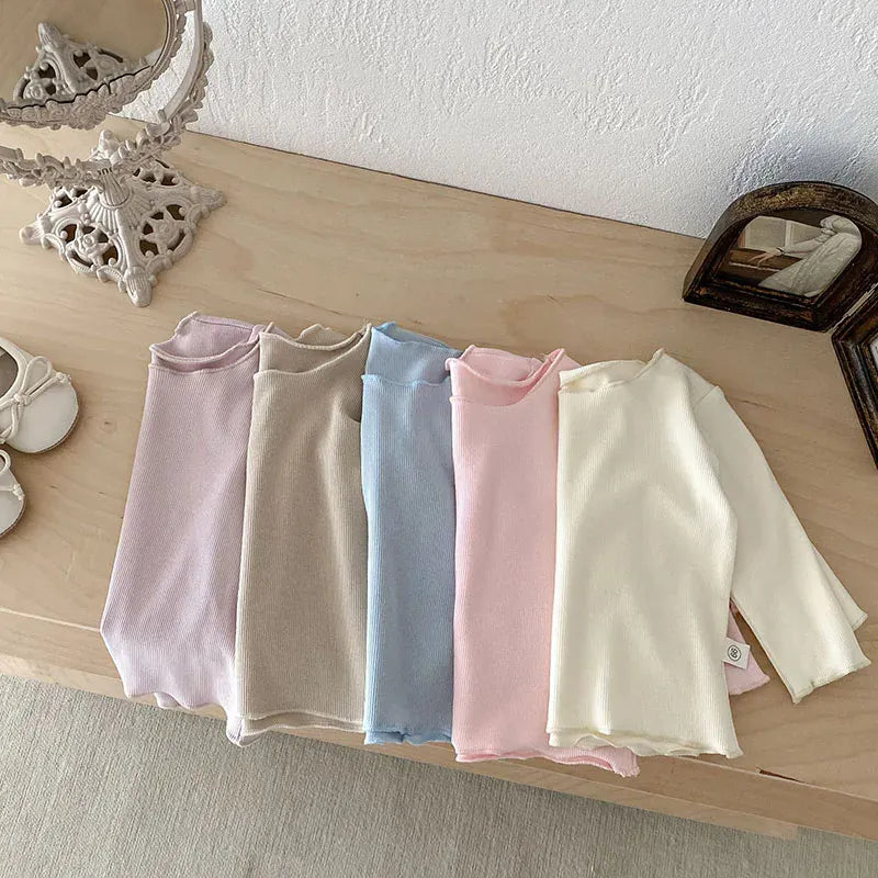 長袖Tシャツ ベビートップス シンプルベーシックシームレス長袖Tシャツ パステル5カラー【mh0006913】
