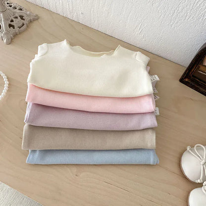 長袖Tシャツ ベビートップス シンプルベーシックシームレス長袖Tシャツ パステル5カラー【mh0006913】