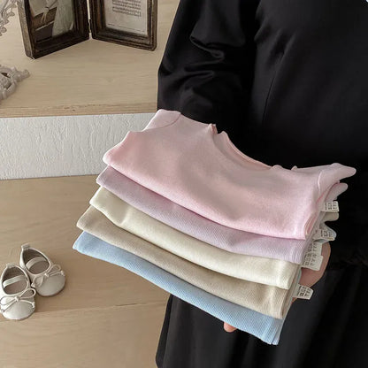 長袖Tシャツ ベビートップス シンプルベーシックシームレス長袖Tシャツ パステル5カラー【mh0006913】