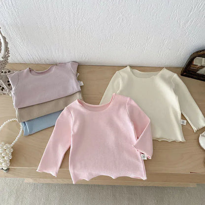 長袖Tシャツ ベビートップス シンプルベーシックシームレス長袖Tシャツ パステル5カラー【mh0006913】
