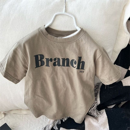 半袖Tシャツ ベビー キッズ レターロゴ プリント 半袖 Tシャツ ネイビー ホワイト カーキ ユニセックス 6876