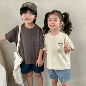 半袖Tシャツ キッズトップス 半袖Tシャツ ハートLOVEワンポイントロゴ 2カラー