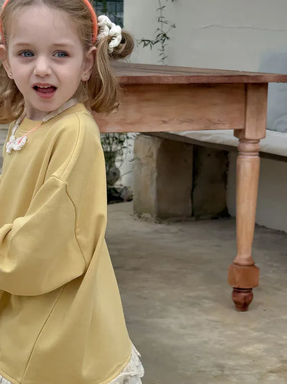 長袖Tシャツ キッズトップス 裾レースフリル長袖チュニックスウェットTシャツ【mh-0008672】