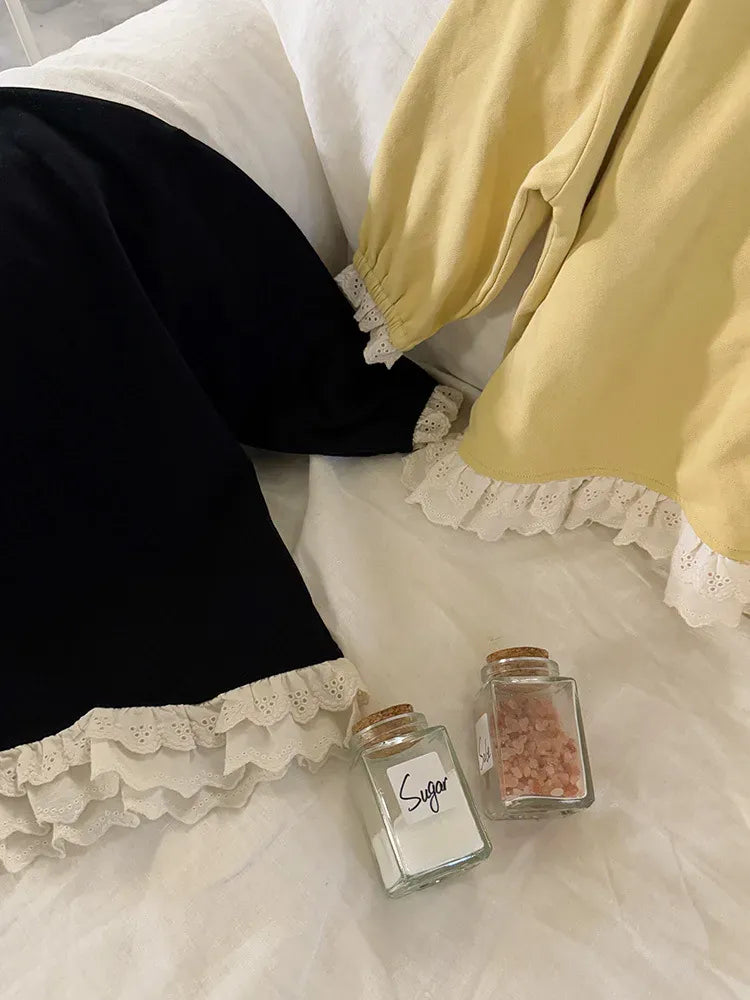 長袖Tシャツ キッズトップス 裾レースフリル長袖チュニックスウェットTシャツ【mh-0008672】