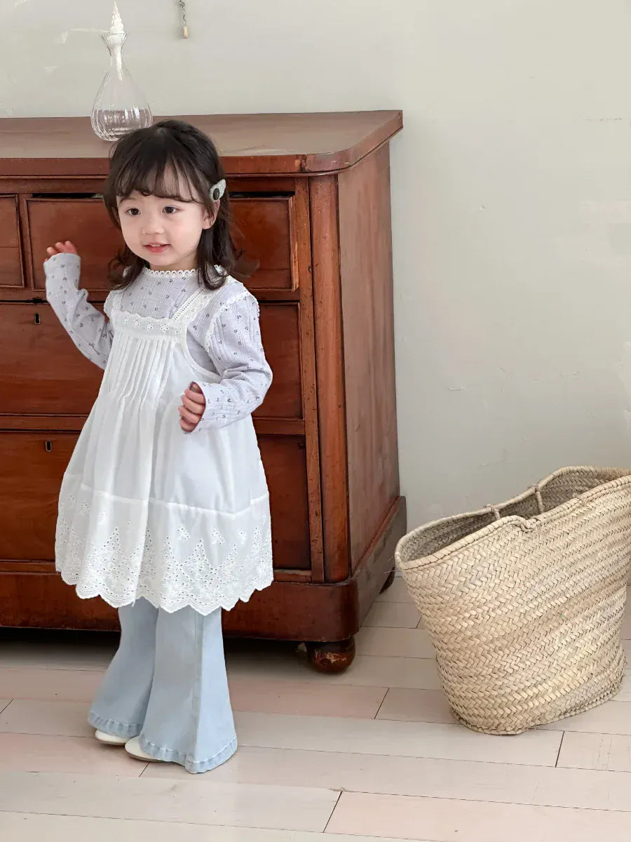 長袖Tシャツ キッズトップス フラワー花柄プリントレース縁取り長袖Tシャツ【mh-0008676】