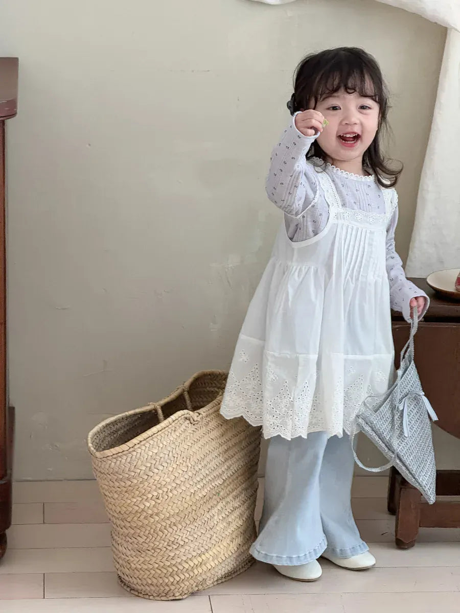 長袖Tシャツ キッズトップス フラワー花柄プリントレース縁取り長袖Tシャツ【mh-0008676】