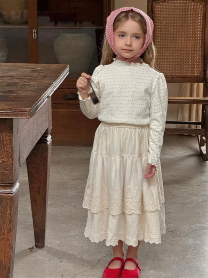 長袖Tシャツ キッズトップス フラワー小花柄ハイネック長袖パフスリーブカットソーTシャツ【mh-0008895】