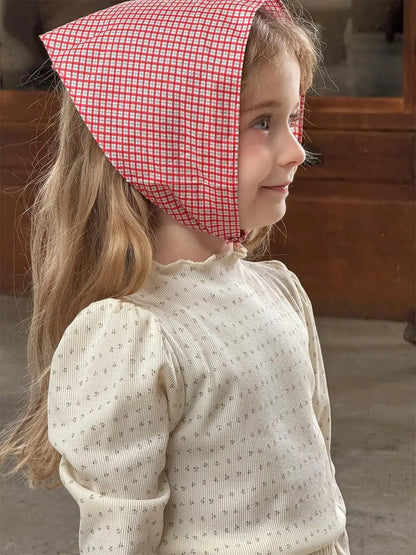 長袖Tシャツ キッズトップス フラワー小花柄ハイネック長袖パフスリーブカットソーTシャツ【mh-0008895】