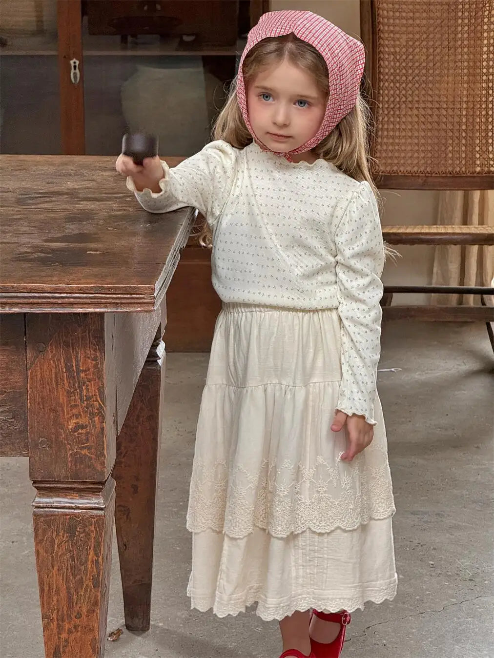 長袖Tシャツ キッズトップス フラワー小花柄ハイネック長袖パフスリーブカットソーTシャツ【mh-0008895】