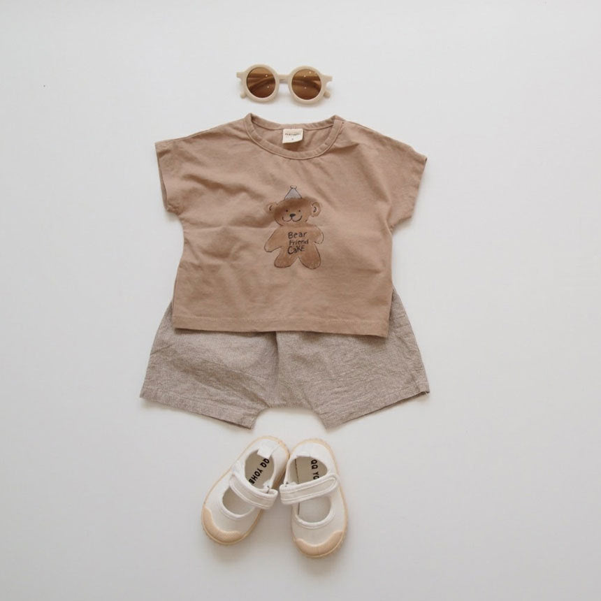 半袖Tシャツ ベビー くま ベア 半袖 ルーズ Tシャツ トップス ショートパンツ【mh0001770】