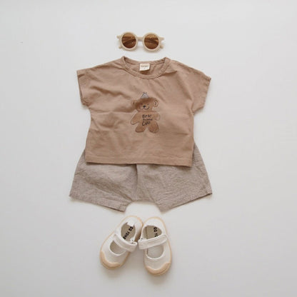 半袖Tシャツ ベビー くま ベア 半袖 ルーズ Tシャツ トップス ショートパンツ【mh0001770】