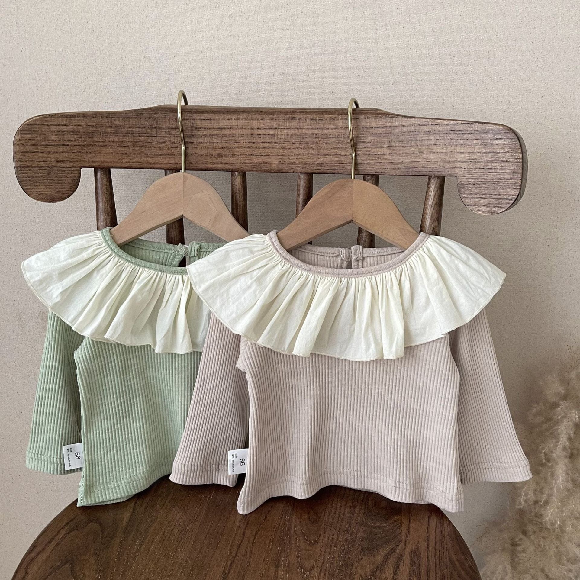 長袖Tシャツ ベビー フリル サークルカラー ピエロカラー 長袖 Tシャツ トップス ガールズ【mh0002682】