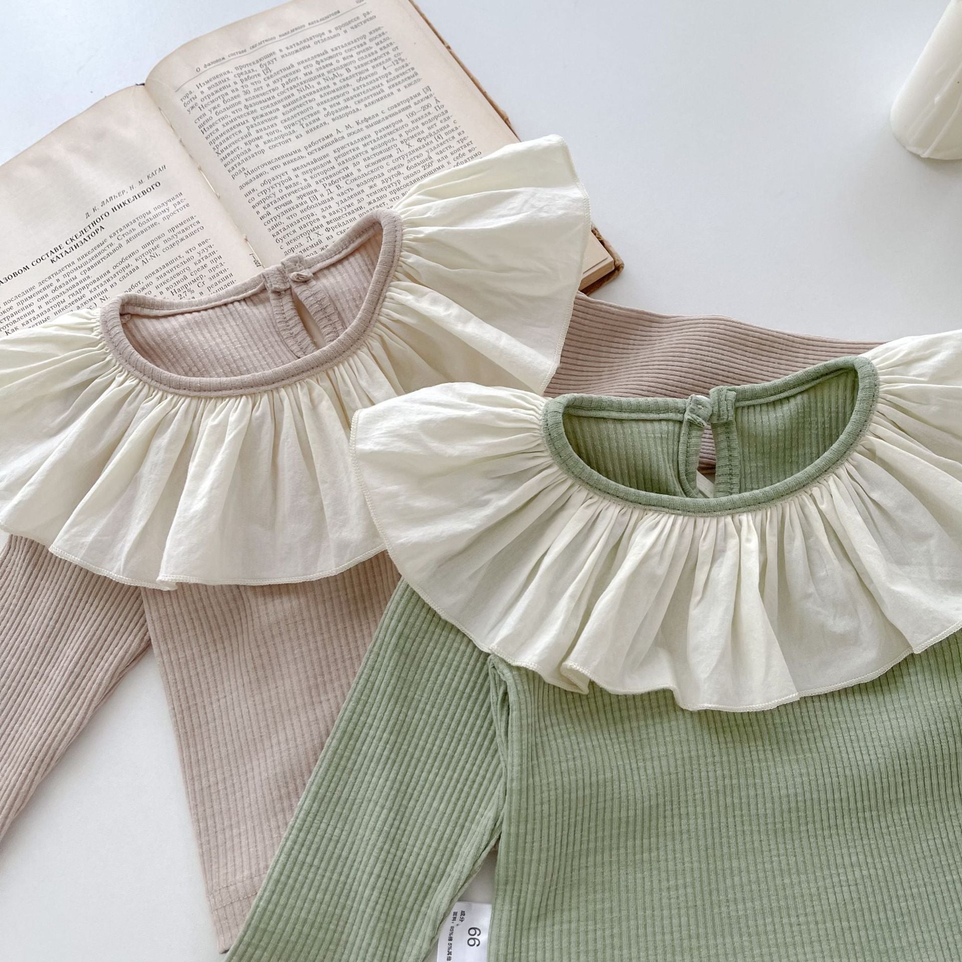 長袖Tシャツ ベビー フリル サークルカラー ピエロカラー 長袖 Tシャツ トップス ガールズ【mh0002682】