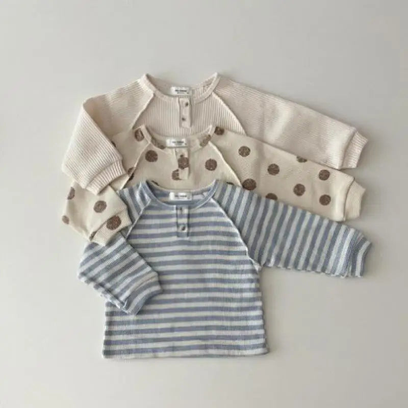 長袖Tシャツ ベビーキッズトップス 長袖Tシャツ 無地/ボーダー/ポルカドットプリント【mh0004790】