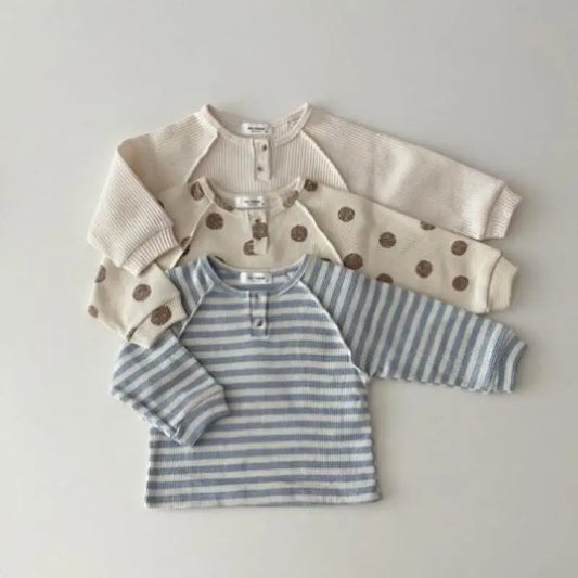 長袖Tシャツ ベビーキッズトップス 長袖Tシャツ 無地/ボーダー/ポルカドットプリント【mh0004790】