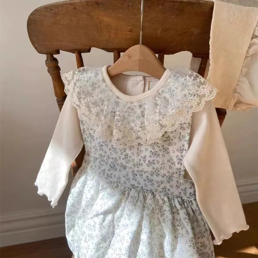 長袖Tシャツ ベビートップス 長袖Tシャツ レース刺繍襟 アプリコット【mh0006379】