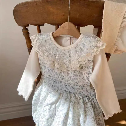 長袖Tシャツ ベビートップス 長袖Tシャツ レース刺繍襟 アプリコット【mh0006379】