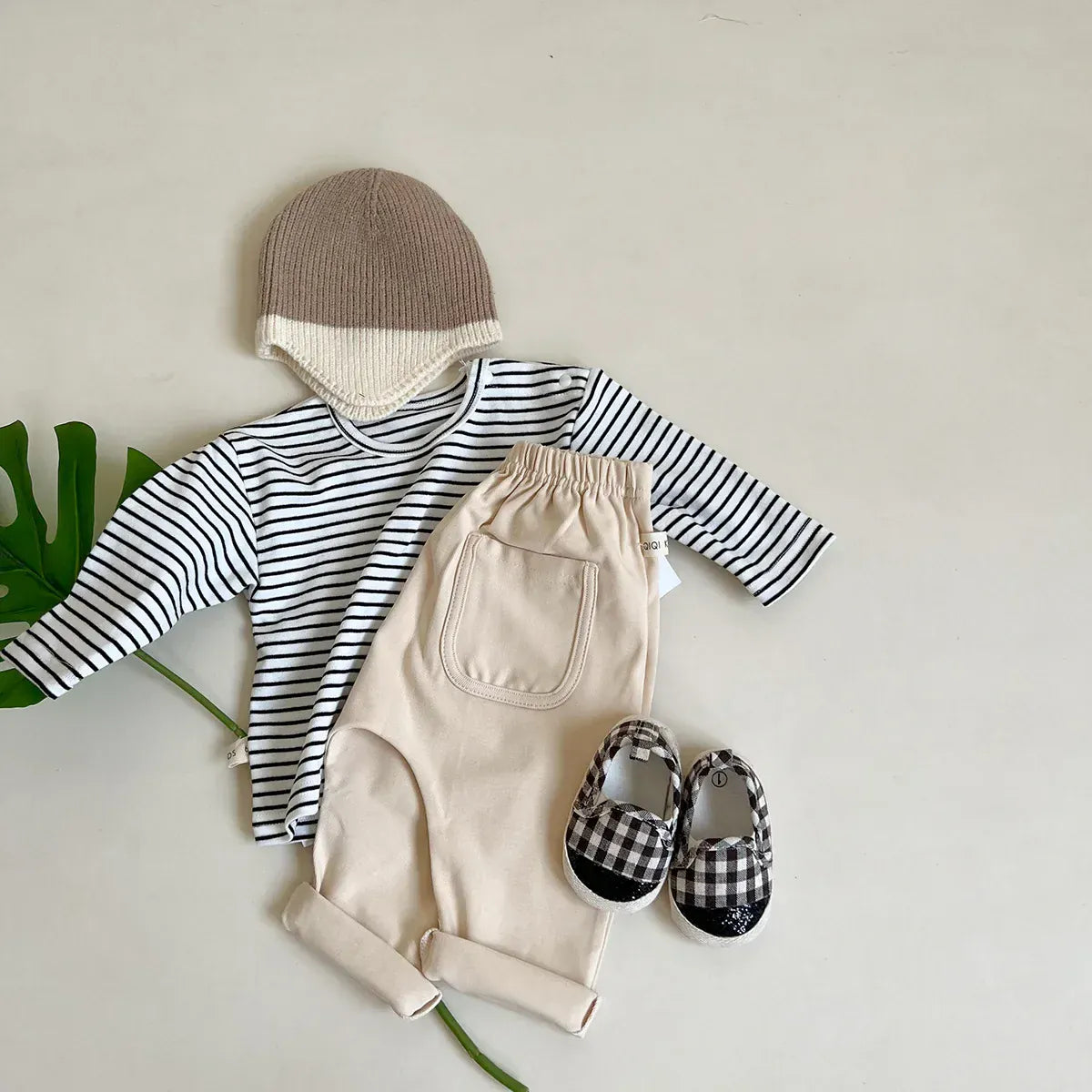 長袖Tシャツ ベビートップス 無地/ボーダー肩あき長袖Tシャツ シンプルベーシック【mh0006790】