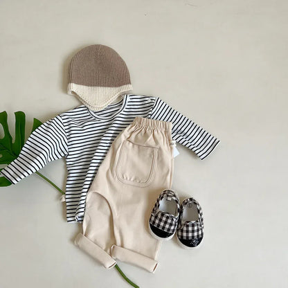 長袖Tシャツ ベビートップス 無地/ボーダー肩あき長袖Tシャツ シンプルベーシック【mh0006790】