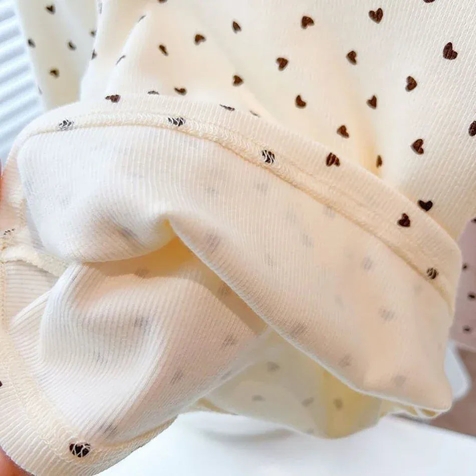 長袖Tシャツ キッズトップス ハートプリントボトルネック長袖パフスリーブTシャツカットソー【mh0007693】