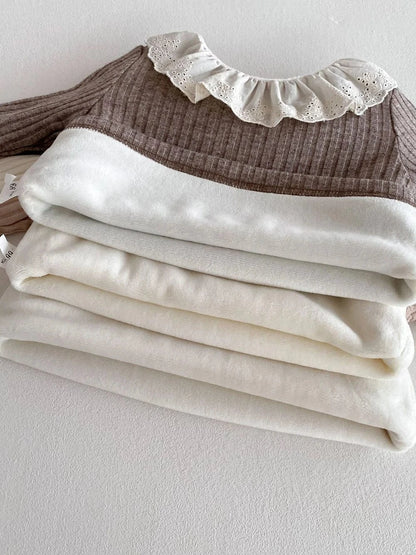 長袖Tシャツ ベビートップス 裏フリースラッフル襟長袖Tシャツブラウス【mh0007716】