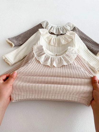 長袖Tシャツ ベビートップス 裏フリースラッフル襟長袖Tシャツブラウス【mh0007716】