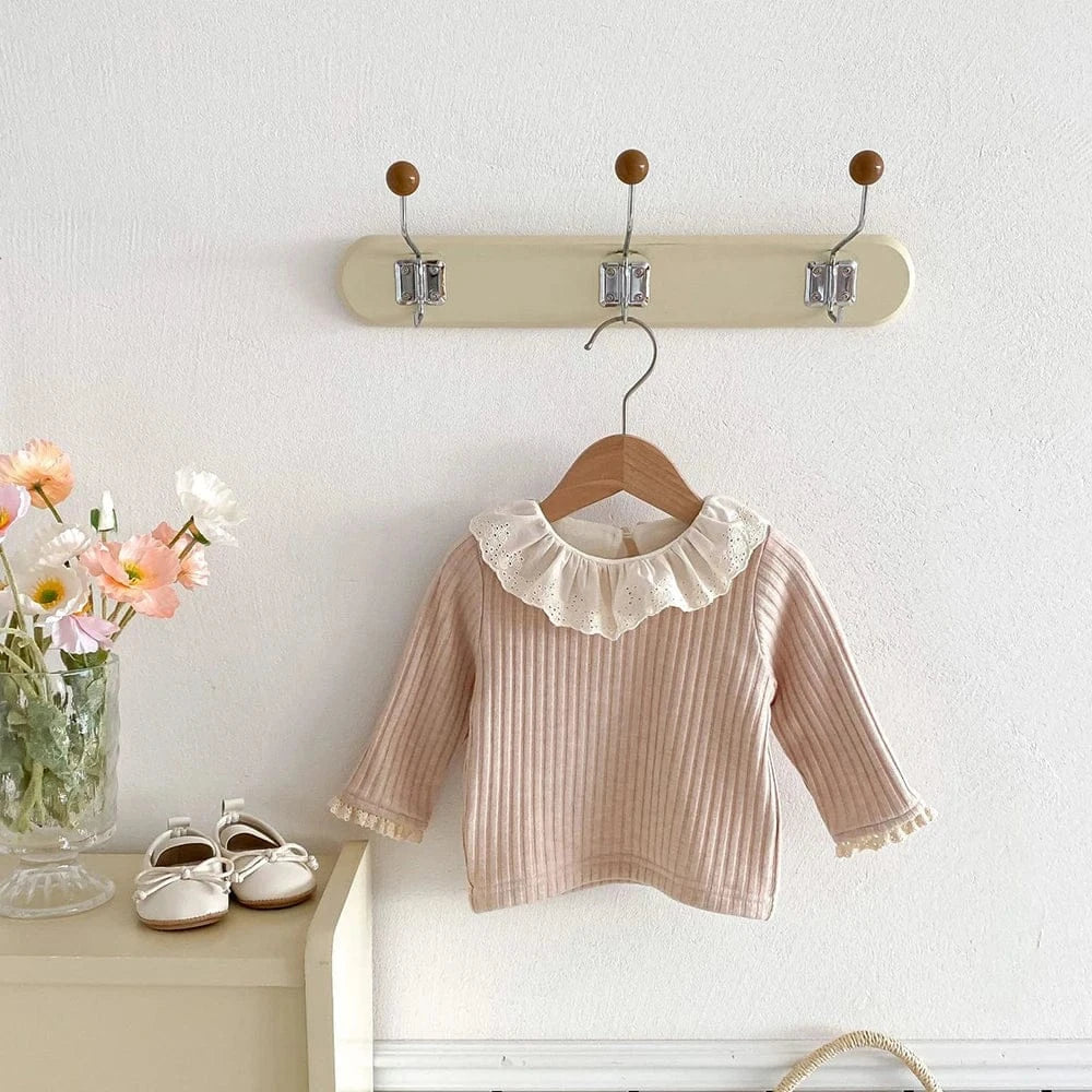 長袖Tシャツ ベビートップス 裏フリースラッフル襟長袖Tシャツブラウス【mh0007716】