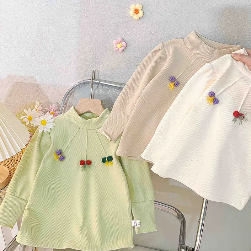 長袖Tシャツ キッズトップス キャンディリボン裏フリースハイネック長袖Tシャツ【mh0007721】