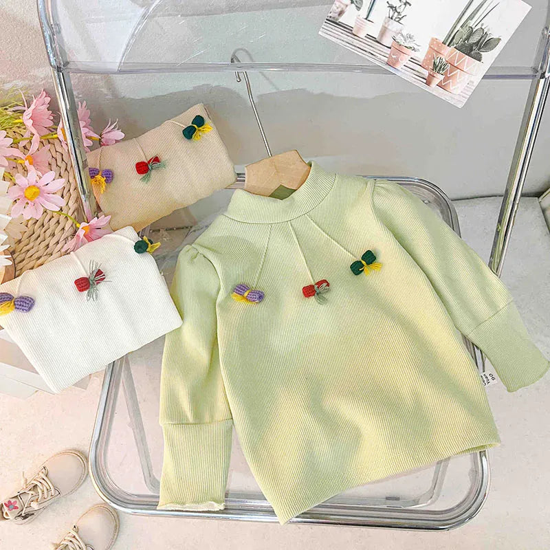 長袖Tシャツ キッズトップス キャンディリボン裏フリースハイネック長袖Tシャツ【mh0007721】