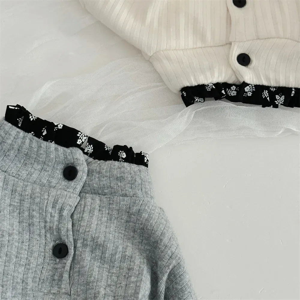 長袖Tシャツ ベビートップス フラワープリントアクセント裏フリースハイネック長袖Tシャツ【mh0007723】