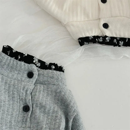 長袖Tシャツ ベビートップス フラワープリントアクセント裏フリースハイネック長袖Tシャツ【mh0007723】