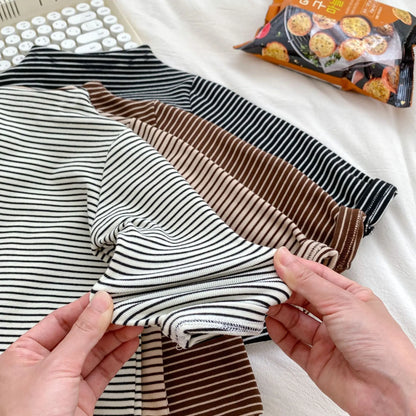 長袖Tシャツ ベビーキッズトップス ボーダーシンプルベーシックハイネックボトルネックTシャツ【mh0007729】