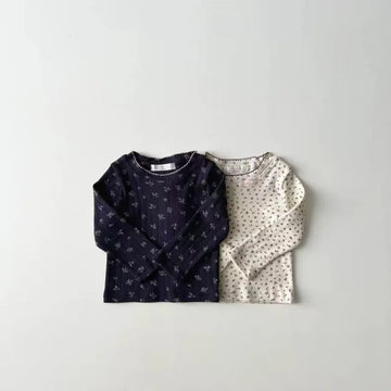 長袖Tシャツ ベビーキッズトップス リボン/フラワー/ハートプリント長袖Tシャツ【mh0007735】