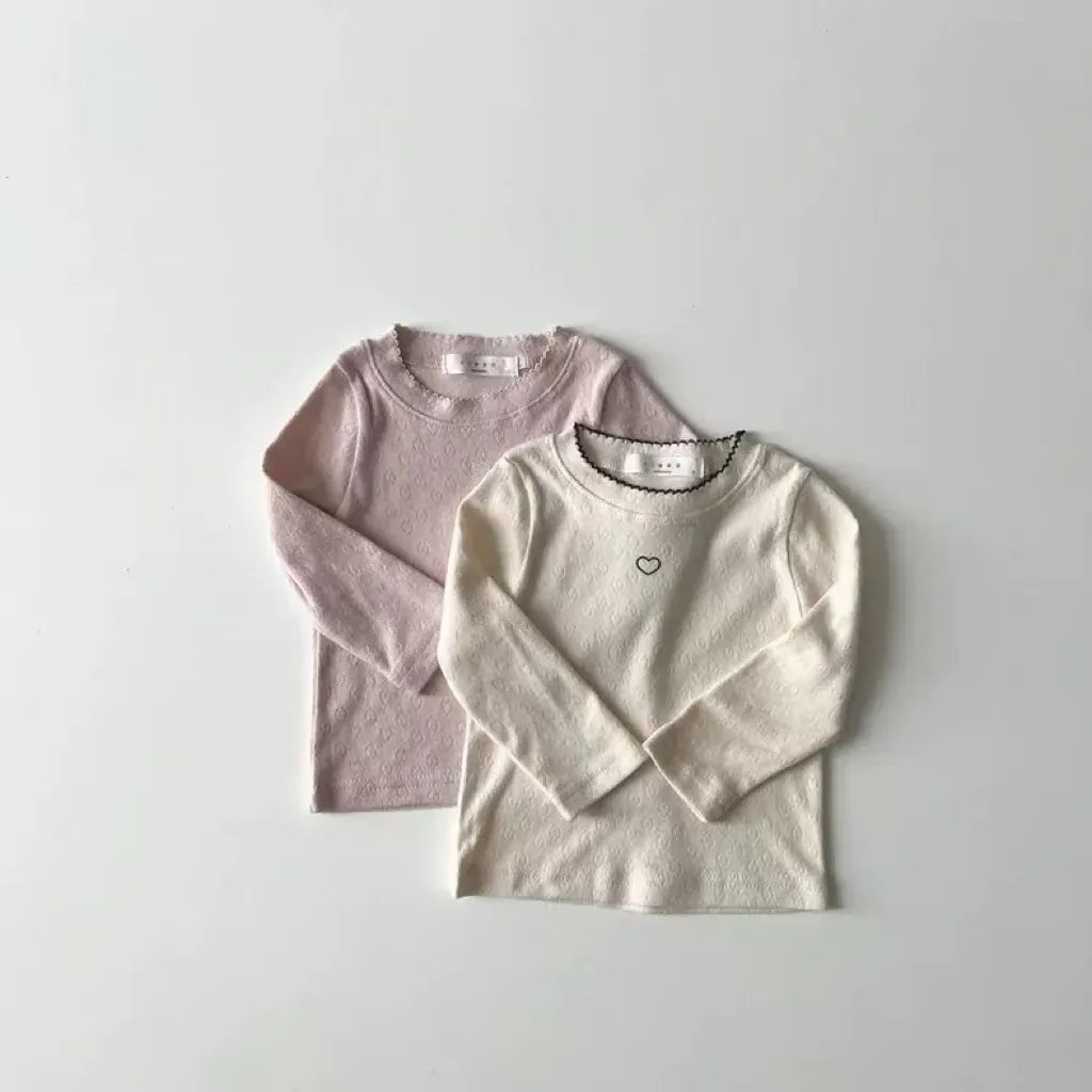 長袖Tシャツ ベビーキッズトップス リボン/フラワー/ハートプリント長袖Tシャツ【mh0007735】