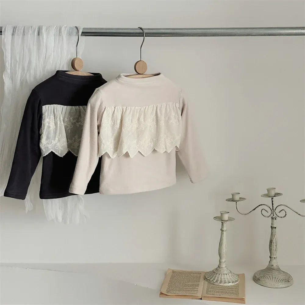 長袖Tシャツ ベビートップス レースフリルフリースハイネック長袖Tシャツ【mh0007773】