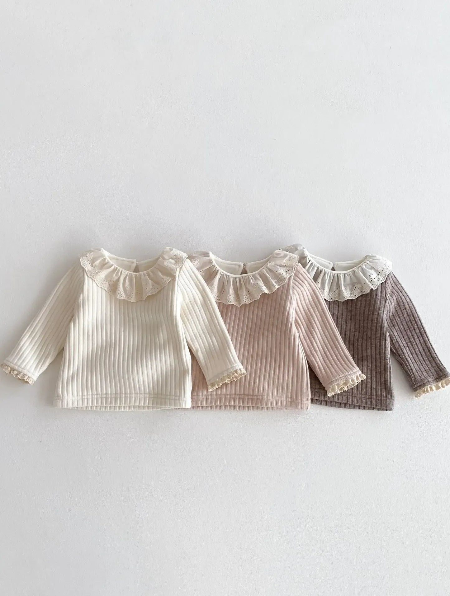 長袖Tシャツ ベビートップス ラッフルレース襟裏フリース厚手長袖Tシャツ【mh0007862】