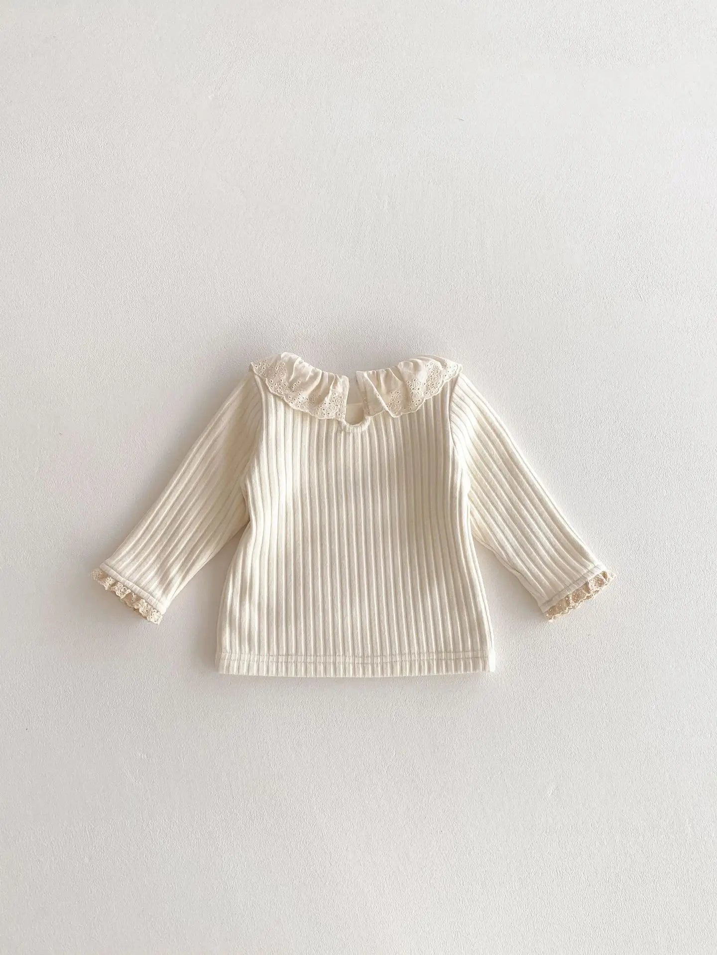 長袖Tシャツ ベビートップス ラッフルレース襟裏フリース厚手長袖Tシャツ【mh0007862】