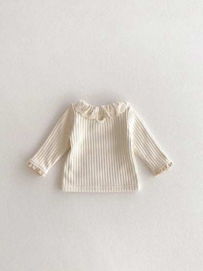 長袖Tシャツ ベビートップス ラッフルレース襟裏フリース厚手長袖Tシャツ【mh0007862】