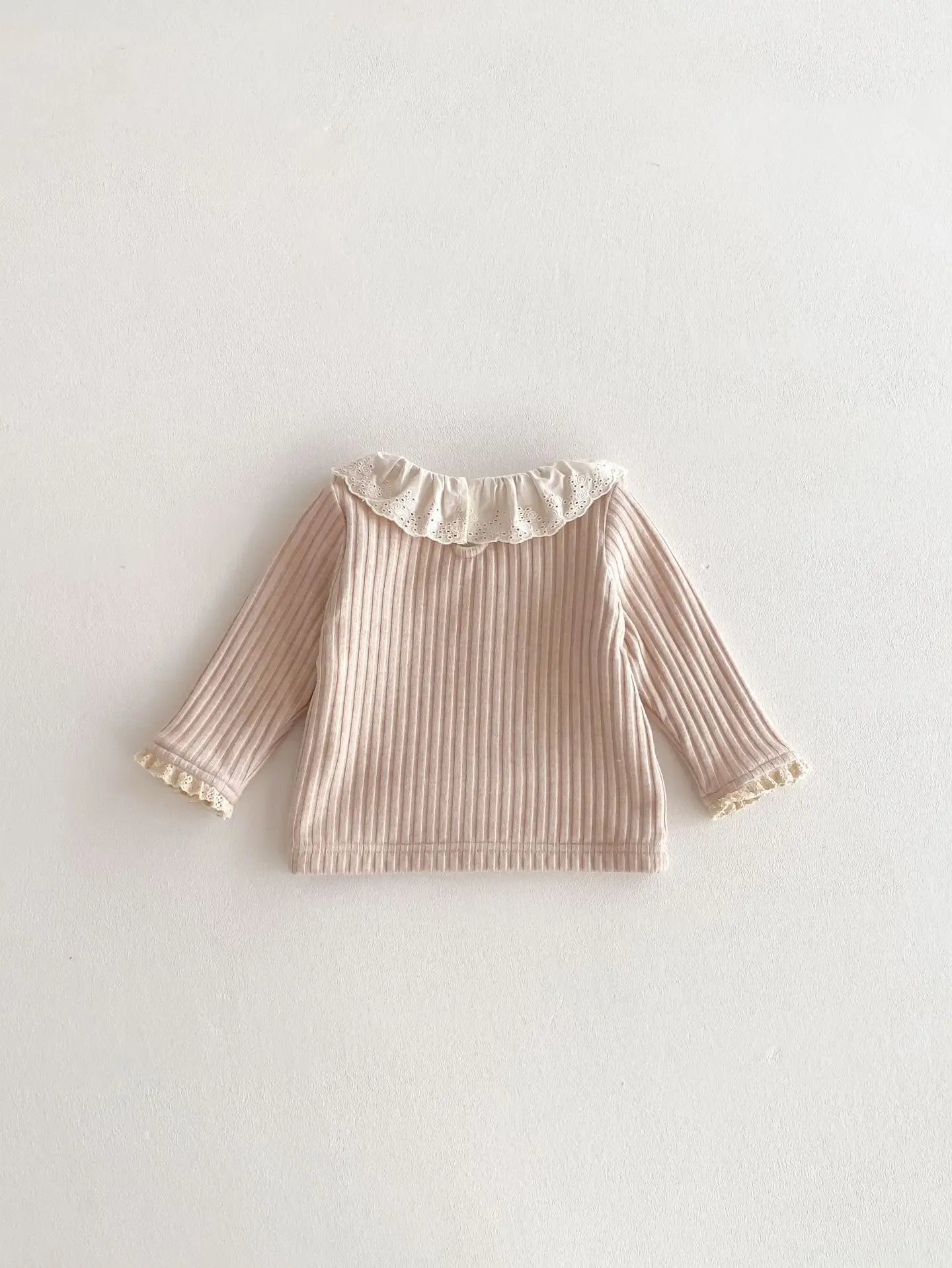 長袖Tシャツ ベビートップス ラッフルレース襟裏フリース厚手長袖Tシャツ【mh0007862】