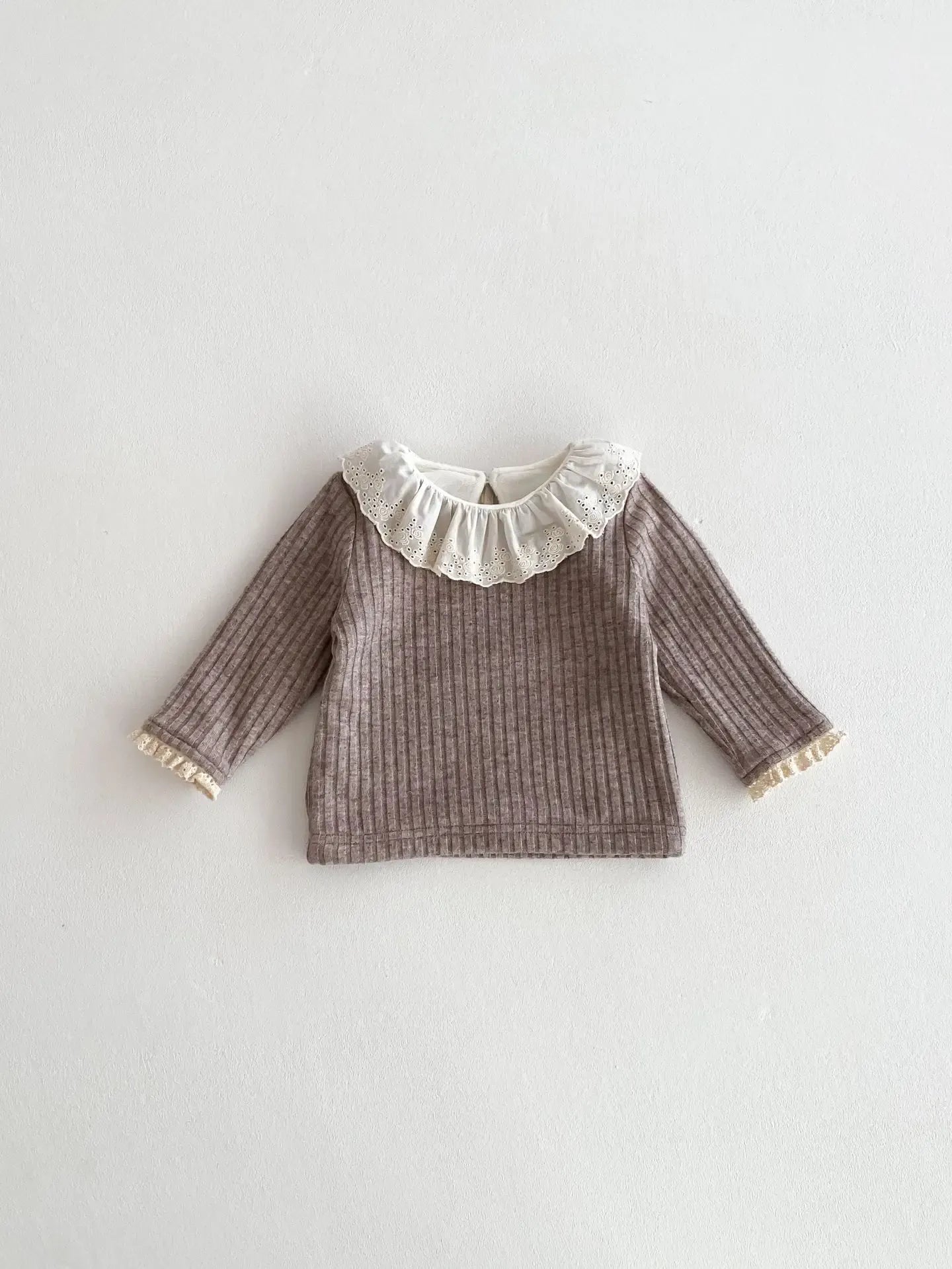 長袖Tシャツ ベビートップス ラッフルレース襟裏フリース厚手長袖Tシャツ【mh0007862】