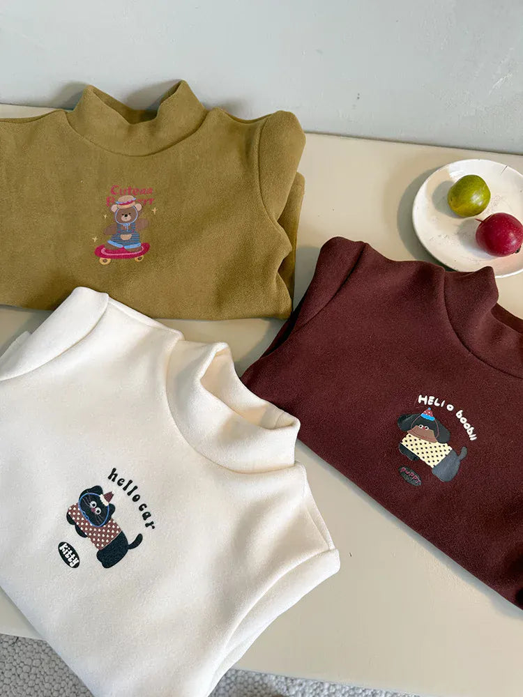 長袖Tシャツ キッズトップス キャラクラーロゴプリントフリースボトルネック長袖Tシャツ【mh0007989】
