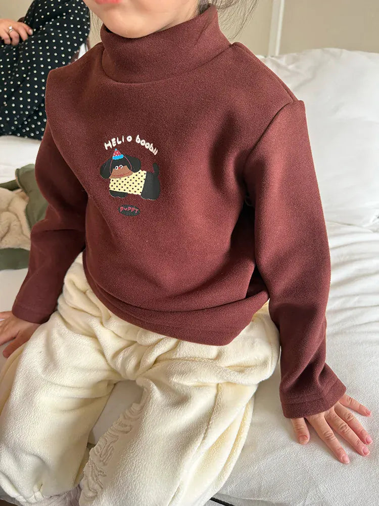 長袖Tシャツ キッズトップス キャラクラーロゴプリントフリースボトルネック長袖Tシャツ【mh0007989】