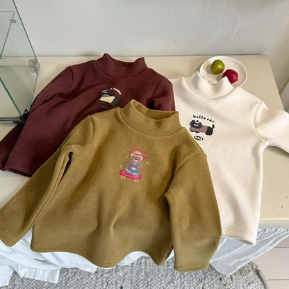 長袖Tシャツ キッズトップス キャラクラーロゴプリントフリースボトルネック長袖Tシャツ【mh0007989】