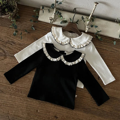 長袖Tシャツ ベビートップス ビッグフリル襟長袖Tシャツブラウス【mh0008025】