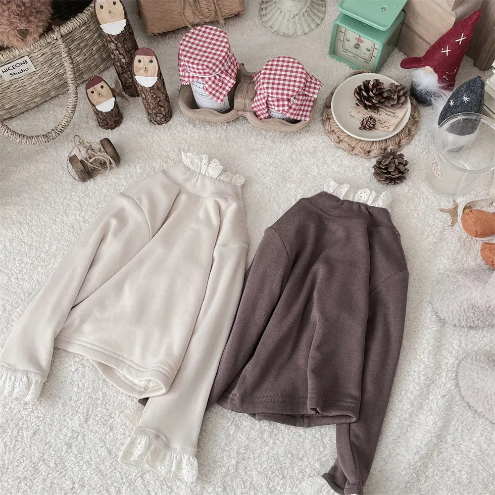 長袖Tシャツ ベビートップス レースフリルハイネック長袖Tシャツ【mh0008028】