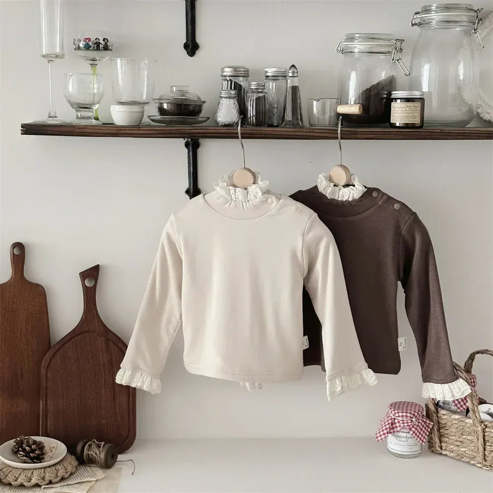 長袖Tシャツ ベビートップス レースフリルハイネック長袖Tシャツ【mh0008028】