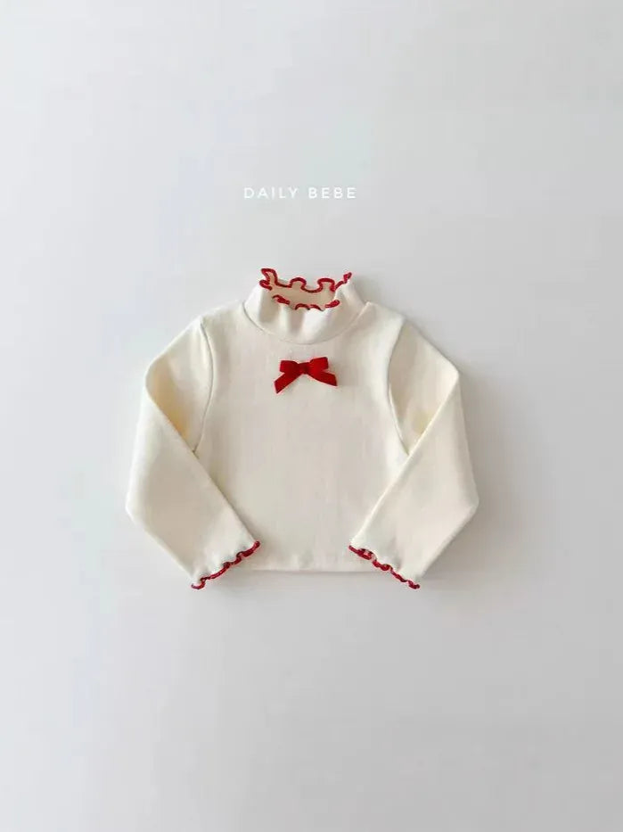 長袖Tシャツ キッズトップス フリルスタンドカラーリボン長袖カットソーTシャツ【mh0008128】