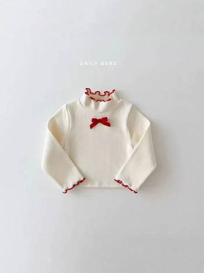 長袖Tシャツ キッズトップス フリルスタンドカラーリボン長袖カットソーTシャツ【mh0008128】