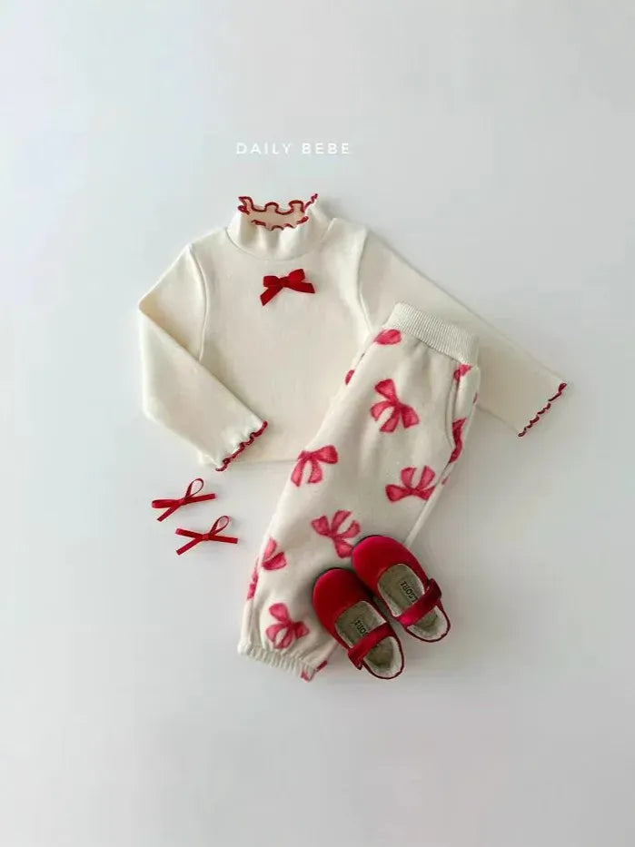 長袖Tシャツ キッズトップス フリルスタンドカラーリボン長袖カットソーTシャツ【mh0008128】