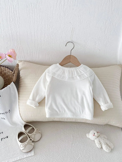 長袖Tシャツ ベビートップス ダブルラッフル襟裏フリース長袖Tシャツブラウス【mh0008206】